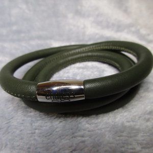 Endless Triple Green Leather Bracelet Silver Clasp By JLO 7 inch NEW A29
